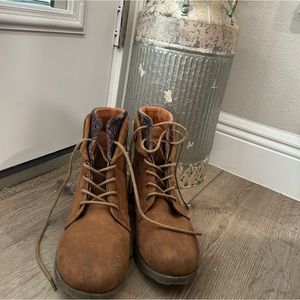 Brown and plaid booties